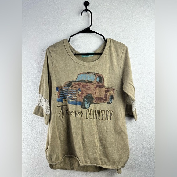 Southern Grace Tops - Southern Grace Beige “Always Country” Shirt Size XL
